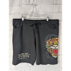 ED HARDY Shorts Black Sweatpants Y2K Tiger Tattoo Skater Mens XL